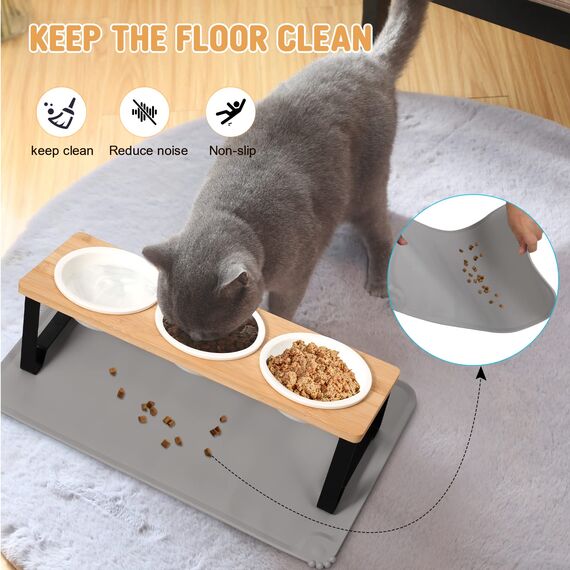 Lannvan Katzennapf Erhöht, 3er Set Futternapf Katze aus Keramik mit Napfunterlage Silikon, Ergonomischer Futterstation 15°gekippte Katzen Hundenapf,Fressnapf und Wassernapf für Katzen und kleine Hunde