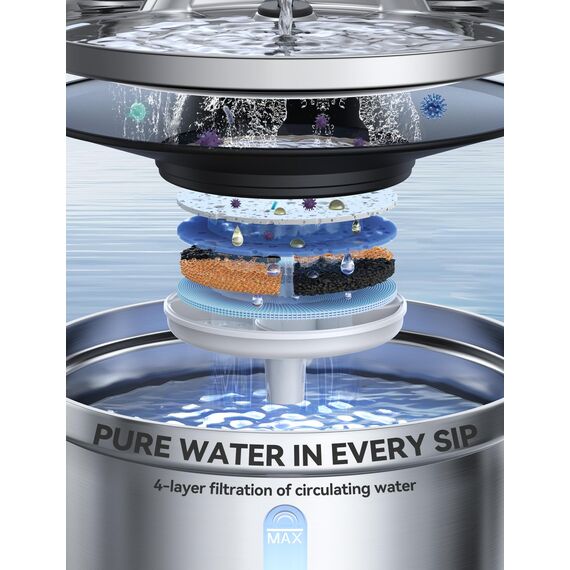 FEELNEEDY 3,5L Katzenbrunnen Edelstahl Kabellos mit Sensor, Trinkbrunnen für Katze mit Akku 4000mAh Katzen Batteriebetrieben Wasserbrunnen Super Leise mit 3 Filter (Edelstahl)
