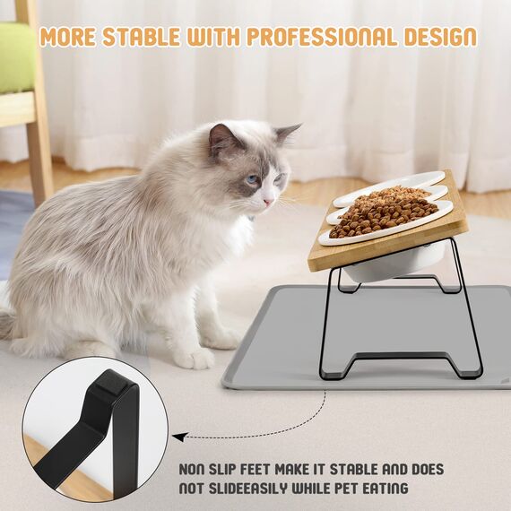 Lannvan Katzennapf Erhöht, 3er Set Futternapf Katze aus Keramik mit Napfunterlage Silikon, Ergonomischer Futterstation 15°gekippte Katzen Hundenapf,Fressnapf und Wassernapf für Katzen und kleine Hunde
