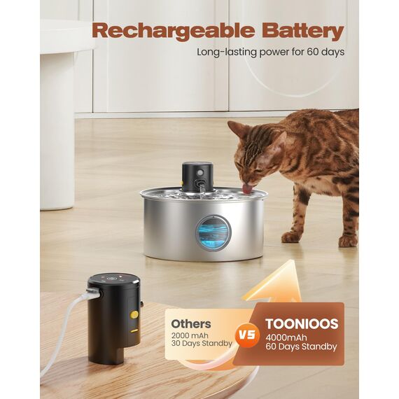 Katzenbrunnen mit Bewegungsmelder Katzen Trinkbrunnen Edelstahl: Katzentrinkbrunnen Sensor - 3.2L Trinkbrunnen für Hunde ohne Kabel - Wasserbrunnen für Haustier - Wasserspender mit 9 Filter