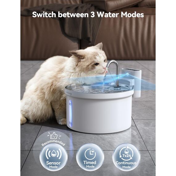 FEELNEEDY 3,5L Katzenbrunnen Edelstahl Kabellos mit Sensor, Trinkbrunnen für Katze mit Akku 4000mAh Katzen Batteriebetrieben Wasserbrunnen Super Leise mit 3 Filter (Acrylnitril-Butadien-Styrol (ABS))