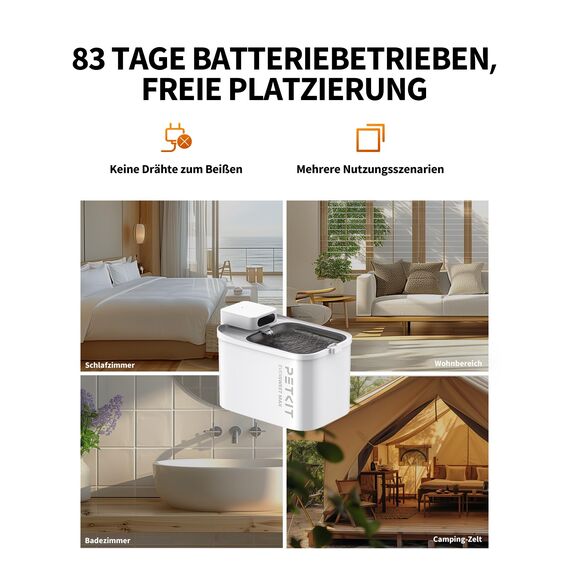 PETKIT Katzen Trinkbrunnen Kabellos, Hundewasserspender, 3L Katzen Hunde Wasserbrunnen, Intelligentes App-Steuerung,26dB Extrem Leiser,83 Tage Akkulaufzeit