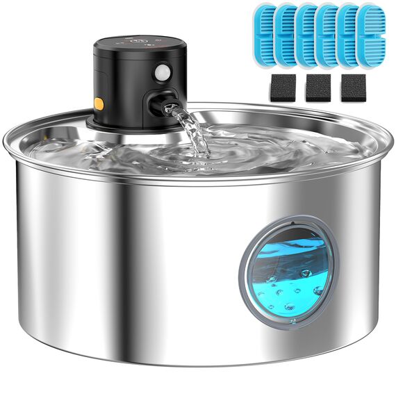 Katzenbrunnen mit Bewegungsmelder Katzen Trinkbrunnen Edelstahl: Katzentrinkbrunnen Sensor - 3.2L Trinkbrunnen für Hunde ohne Kabel - Wasserbrunnen für Haustier - Wasserspender mit 9 Filter