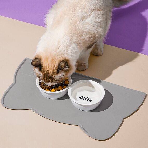 Napfunterlage Silikon Katzen und Kleine Hunde, wasserdichte Haustier Futtermatten rutschfeste Katzennapf Unterlage (Dunkel Grau) (Packung mit 2)