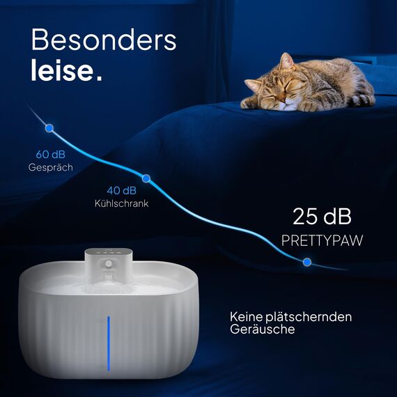 Pretty Paw Katzenbrunnen Kabellos mit Bewegungsmelder - Trinkbrunnen für Katze mit 45 Tagen Akku - Wasserbrunnen für Katzen mit Filter & 3 Liter Wassertank - Aqua Sense (Weiß)