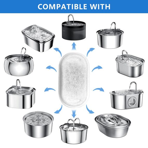 WEIKEY Katzenbrunnen Filter, 16 Stück Ersatzfilter Für Trinkbrunnen, 8 Stück Kohlefilter Und 8 Stück Schaumfilter, Wasserfilter Passend für 2L/3.2L/4L Edelstahl Trinkbrunnen Für Katzen Und Hunde
