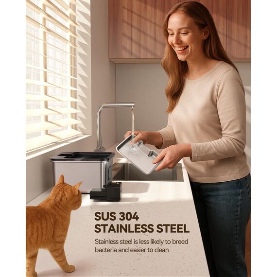 FEELNEEDY Katzenbrunnen Kabellos 3.2L, Trinkbrunnen für Katze Edelstahl 4000mAh Akku, Wasserbrunnen für Katzen mit Bewegungsmelder, Spülmaschinenfester