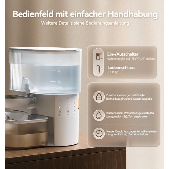 FEELNEEDY Trinkbrunnen für Katze Kabellos ohne Filter, Frischwasser getrennt von Abwasser ohne Wasserkreislauf, 2000mAh Akkubetrieb Katzenbrunnen, Trinkschale aus Edelstahl, 3,5L Tank (Weiß)