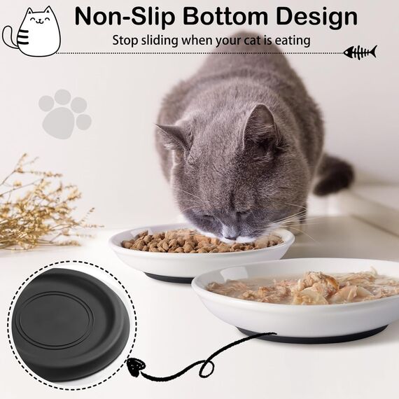 Auauraintt 3 Stück Katzennapf Keramik, mit Rutschfestem Gummiboden, Anti Whisker Fatigue Katzengeschirr Set, Flacher breiter Futter- und Wassernapf für Kätzchen,für Katzen und Kleintiere