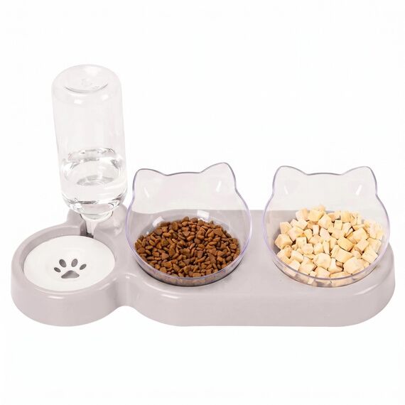 3-in-1 Katze Futternapf und Wassernapf Set, Katzennapf 3er Set, Doppel-Katzennäpfe mit Wasserspender für Haustiere, Futternapf und Wassernapf für Katzen und Kleine Hunde