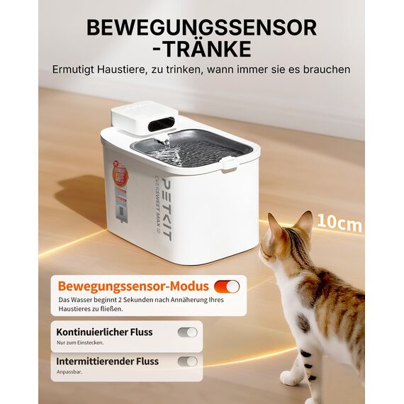 PETKIT Intelligenter Haustier Trinkbrunnen, 3L Edelstahl & BPA-frei,Leise 26dB mit Bewegungssensor, Lange Batterielebensdauer,Spülmaschinenfest,Flüsterleise Katzenbrunnen Hundetrinkbrunnen