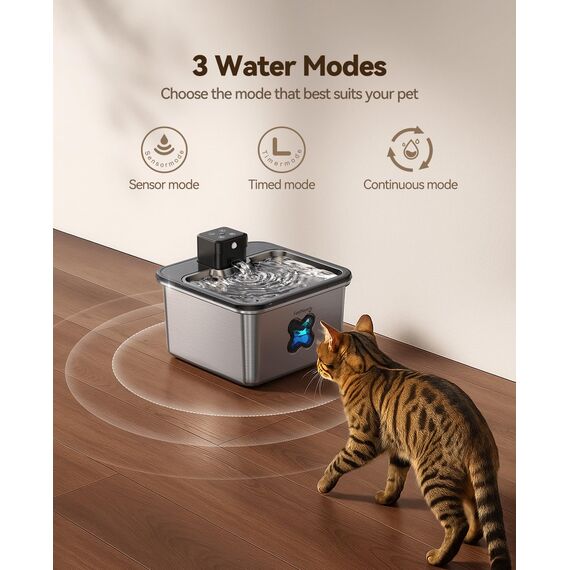FEELNEEDY Katzenbrunnen Kabellos 3.2L, Trinkbrunnen für Katze Edelstahl 4000mAh Akku, Wasserbrunnen für Katzen mit Bewegungsmelder, Spülmaschinenfester