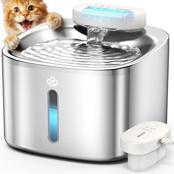 oneisall Katzenbrunnen Kabellos, 3.5L Trinkbrunnen für Katze Edelstahl, 5000mAh Akku, Katzen Trinkbrunnen mit Bewegungsmelder, Leise Wasserpumpe, 3 Filter