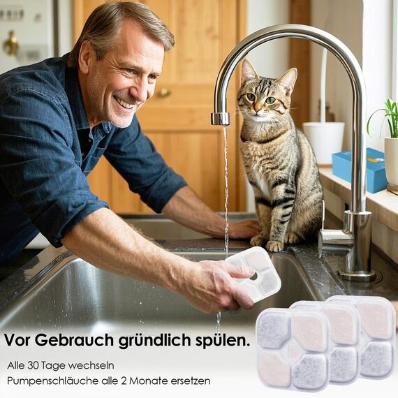 12 Stück Katzenbrunnen Filter - kompatibel mit Catit Pixi Trinkbrunnen Filter mit 3 Pumpenschläuchen und 1 Reinigungsbürste