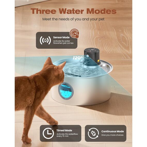 Katzenbrunnen mit Bewegungsmelder Katzen Trinkbrunnen Edelstahl: Katzentrinkbrunnen Sensor - 3.2L Trinkbrunnen für Hunde ohne Kabel - Wasserbrunnen für Haustier - Wasserspender mit 9 Filter