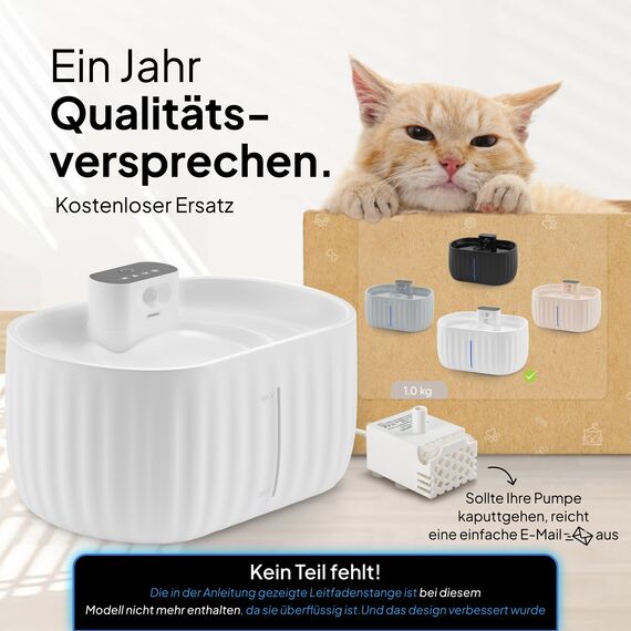 Pretty Paw Katzenbrunnen Kabellos mit Bewegungsmelder - Trinkbrunnen für Katze mit 45 Tagen Akku - Wasserbrunnen für Katzen mit Filter & 3 Liter Wassertank - Aqua Sense (Weiß)