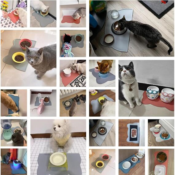 Napfunterlage Silikon Katzen und Kleine Hunde, wasserdichte Haustier Futtermatten rutschfeste Katzennapf Unterlage (Stein Blau)