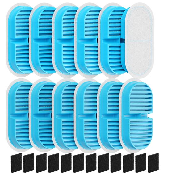 TOONIOOS 24 Katzenbrunnen Filter - Mehrfachfilterung - 12 Aktivkohlefilter + 12 Schaumstofffilter für Katzen