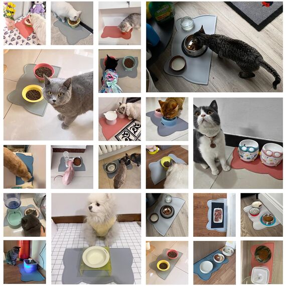 Napfunterlage Silikon Katzen und Kleine Hunde, wasserdichte Haustier Futtermatten rutschfeste Katzennapf Unterlage (Dunkel Grau) (Packung mit 2)