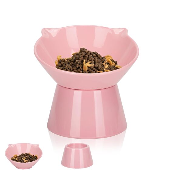 Katzennapf,Futternapf Katze,Katzennapf Erhöht mit 15° Neigung Fressnapf Katze,Anti-Erbrechen Katzennäpfe für Futter und Wasser,Rosa
