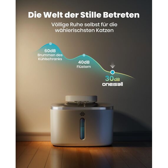 oneisall Katzenbrunnen Kabellos, 3.5L Trinkbrunnen für Katze Edelstahl, 5000mAh Akku, Katzen Trinkbrunnen mit Bewegungsmelder, Leise Wasserpumpe, 3 Filter Weiß