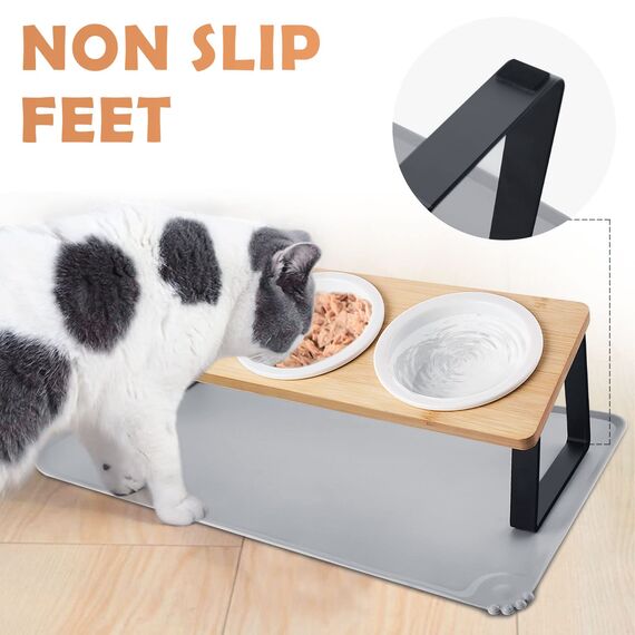Lannvan Katzennapf Erhöht - 3er Set Futternapf aus Keramik mit Napfunterlage Silikon - 15° gekippte Futterstation Hundenapf - Fressnapf und Wassernapf für Katzen und kleine Hunde