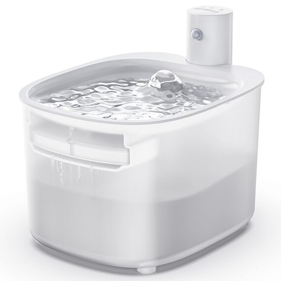 Trinkbrunnen für Katze Kabellos, 2.6L Katzenbrunnen Kabellos mit Bewegungsmelder, Batteriebetrieben Katzentrinkbrunnen, 3000mAh, Leise Wasserpumpe, Katzenbrunnen für den Innenbereich