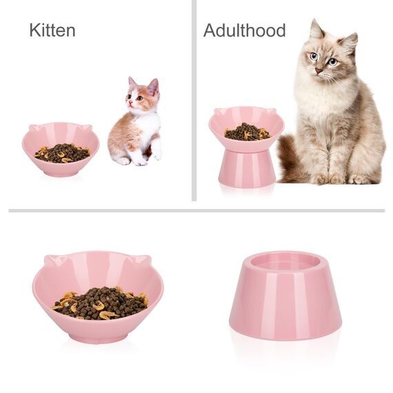 Katzennapf,Futternapf Katze,Katzennapf Erhöht mit 15° Neigung Fressnapf Katze,Anti-Erbrechen Katzennäpfe für Futter und Wasser,Rosa