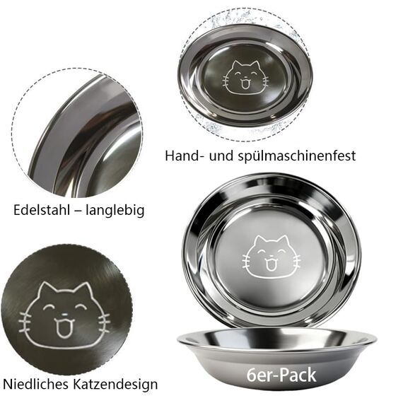 6 Stück Katzennapf Edelstahl 304 Material Futternapf Katze Katzen Napf Fressnapf Katze Wassernapf Katzenschüssel Katzen Katzennäpfe Katzenteller Futterschale für Kat-Zen Kleine Hunde (Typ A - 6 Stück)