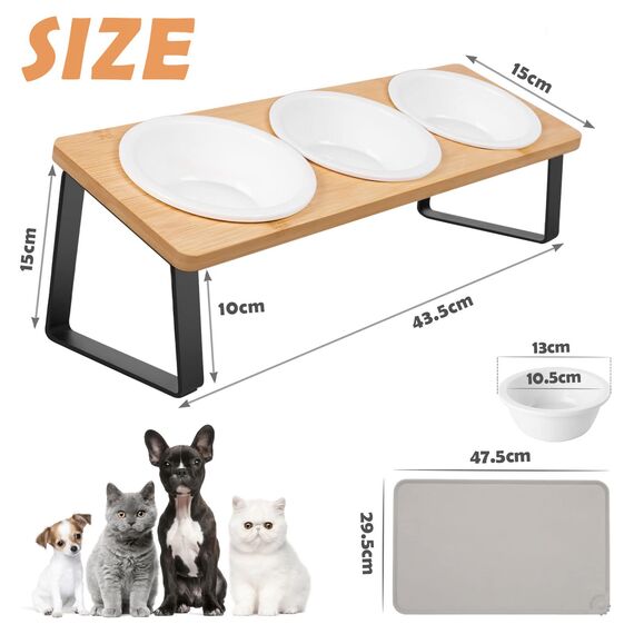 Lannvan Katzennapf Erhöht - 3er Set Futternapf aus Keramik mit Napfunterlage Silikon - 15° gekippte Futterstation Hundenapf - Fressnapf und Wassernapf für Katzen und kleine Hunde
