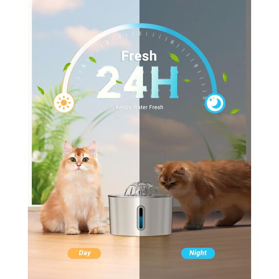 BalimoPet Katzenbrunnen Edelstahl, 2,2L Superleise Trinkbrunnen für Katze mit Kabel, Einfach zu Reinigen, Katzen Trinkbrunnen mit Vierfaches Filtersystem & LED-Licht, mit 6 Aktivkohlefilter