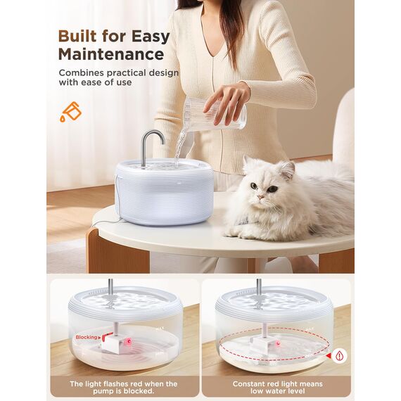 FEELNEEDY Katzenbrunnen für Katzen 3,2L Trinkbrunnen für Katze Super Leiser Zwei Wasserflussmuster, Wasserautomat für Katzen BPA-freier Wasserbrunnen Weiß Katzentrinkbrunnen