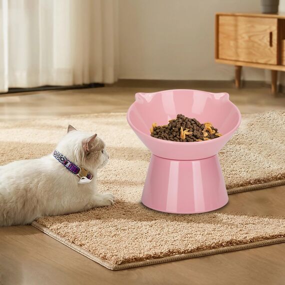 Katzennapf,Futternapf Katze,Katzennapf Erhöht mit 15° Neigung Fressnapf Katze,Anti-Erbrechen Katzennäpfe für Futter und Wasser,Rosa