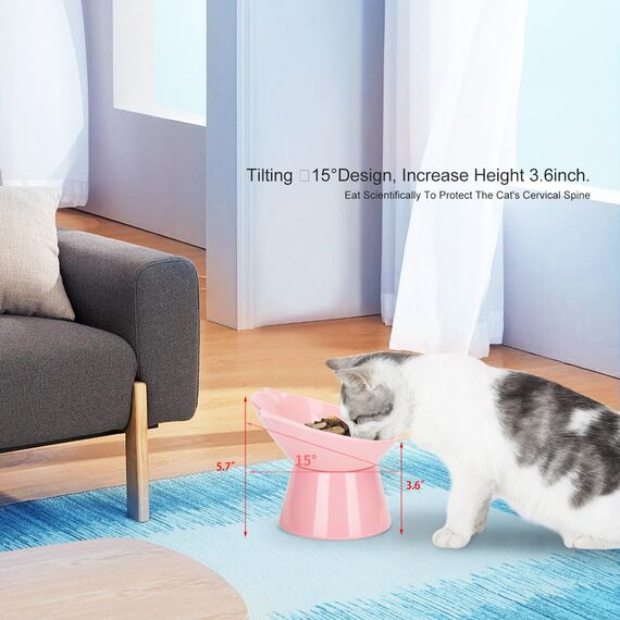 Katzennapf,Futternapf Katze,Katzennapf Erhöht mit 15° Neigung Fressnapf Katze,Anti-Erbrechen Katzennäpfe für Futter und Wasser,Rosa