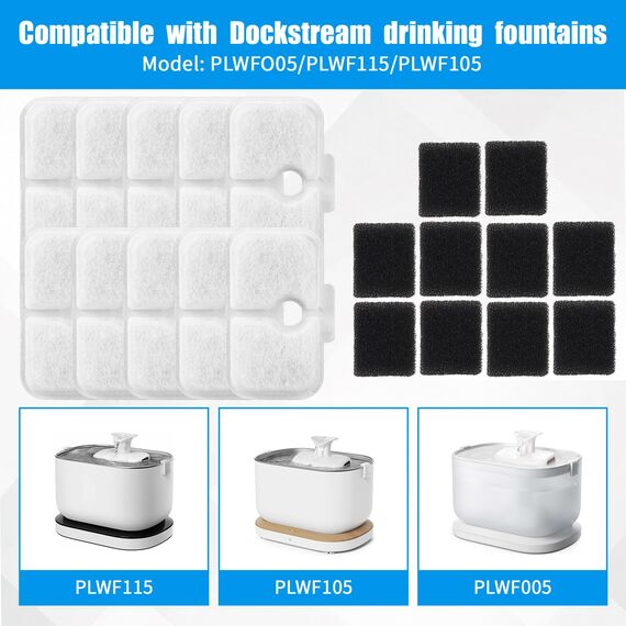 20 Stück Katzenbrunnen filter, Filter katzenbrunnen für Dockstream Trinkbrunnen für Katze PLWF105/PLWF115/PLWF005, Trinkbrunnen filter-Set, 10 Katzenfilter + 10 schwarze Schwämme
