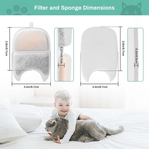 Kigniote 12 Packung Filter Katzenbrunnen für FEELNEEDY 4L Trinkbrunnen für Katzen (YPD-C004), 12 Filter Trinkbrunnen Katzen & 12 Vorgefilterte Schwämme & 12 Schwämme für Wasserpumpe