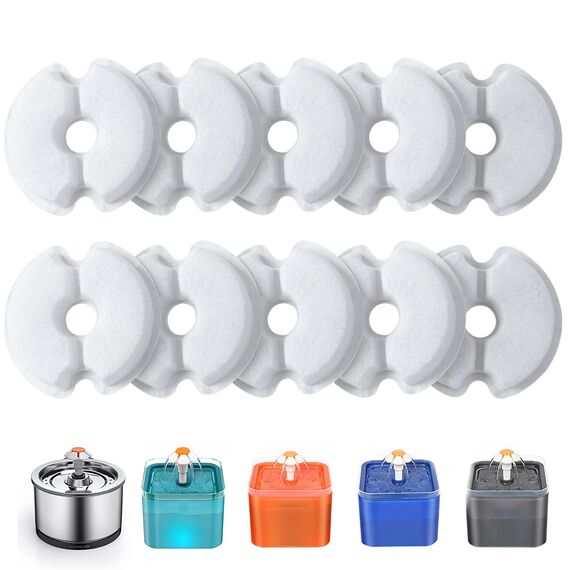 Yiupea Wasserbrunnen Filter 10 Stück, Trinkbrunnenfilter für 2 L & 2,5 L / 67oz & 84oz Katzenblüten-Trinkbrunnen, Baumwoll-Aktivkohle & Harz Katzenbrunnenfilter mit dreifacher Filtration