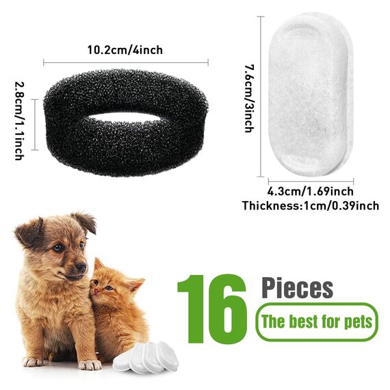 32 Stück Trinkbrunnen Filter, Filter Katzenbrunnen, Ersatzfilter für Katzenbrunnen für Edelstahl Katzenbrunnen für 108oz/3.2L und 67oz/2L,16 Stück Kohlefilter und 16 Stück Schaumfilter