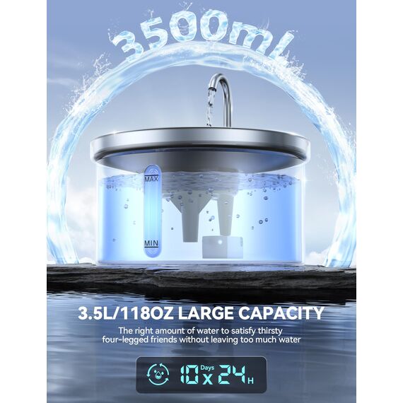 FEELNEEDY Katzenbrunnen Edelstahl 3,5L Trinkbrunnen Für Katze Mit 6 Filters und USB Ladegerät, Wasserbrunnen Super Leise Katzentrinkbrunnen, 3-Schicht-Wasserfilterung