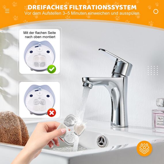 16 Stück Katzenbrunnen Filter für Catit Pixi Trinkbrunnen mit 2 Schläuche, Dreifaches Filtersystem Ersatzfilter mit Harz und Aktivkohle
