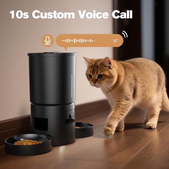 Futterautomat Katze 2 Näpfe mit APP: 5L Automatischer Futterspender mit 2.4G WiFi Timer für Trockenfutter - AONBOY Doppelnapf Design für Mehrkatzenhaushalte & Hunde - Schwarz