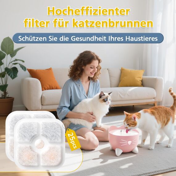25 Stück katzenbrunnen filter Ersatz für catit pixi trinkbrunnen filter,filter für katzenbrunnen Mit dreifachem Filtersystem, einschließlich Harz und Aktivkohle,Kompatibel mit catit trinkbrunnen,