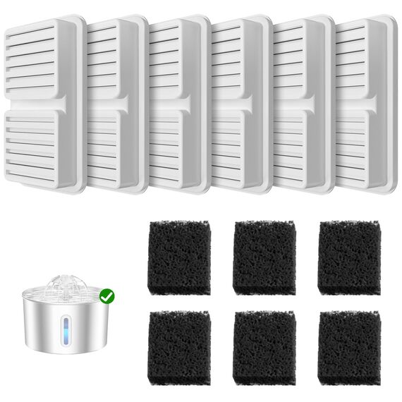 12 Filter Set für Katzenbrunnen: Enthält 6 Aktivkohlefilter + 6 Schaumstofffilter.Wasserfilter für 2.2L Katze-Wasser-Brunnen Sorgt für Sauberes, Frisches Wasser für Ihre Katze