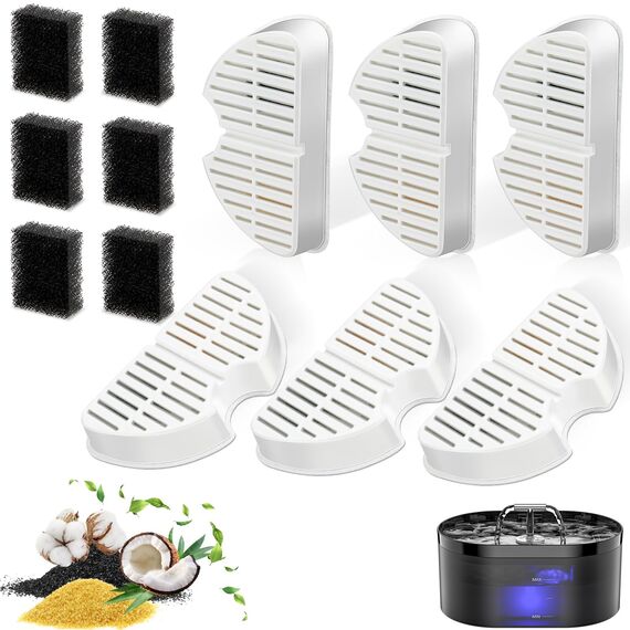Cat Fountain Filter, 6 Pieces Filters + 6 Pieces Foam Filters for Cat Drinking Fountain, Filtering Hair (Sponge), Triple Filtration (Filter) Filtres de