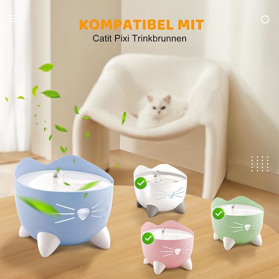16 Stück Katzenbrunnen Filter für Catit Pixi Trinkbrunnen mit 2 Schläuche, Dreifaches Filtersystem Ersatzfilter mit Harz und Aktivkohle