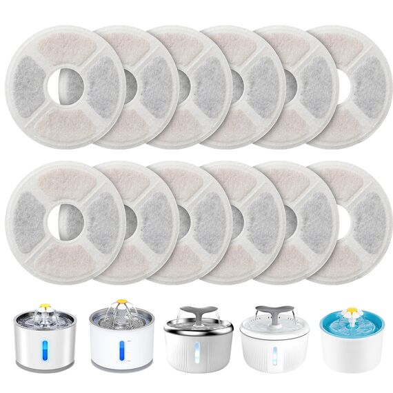 PewinGo Katzenbrunnen Filter, Trinkbrunnen Filter [12 Stück] Ersatzfilter für 2,0-2,5 L Katzenbrunnen Triple Action Durch Ion Enaustauscherharz, Aktivkohle