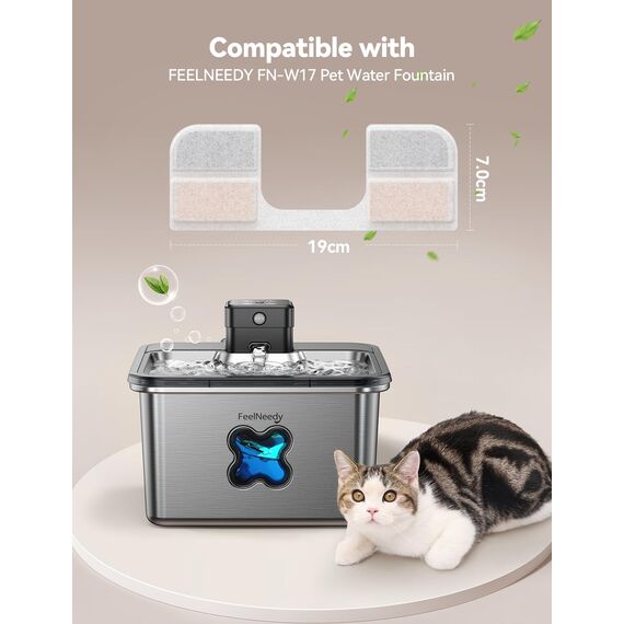 6 Pack Filter für Katzentrinkbrunnen & 6 Pack Schwämme Filterersatz, Katzentrinkbrunnenfilter für 3.2L Edelstahl Katzenbrunnen FN-W17