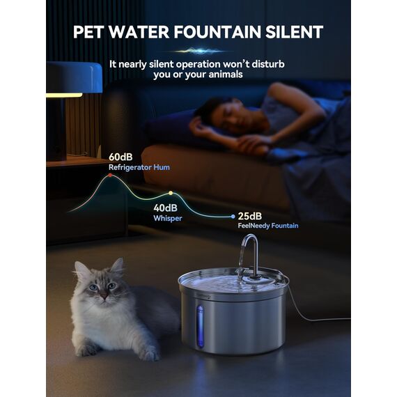 FEELNEEDY Katzenbrunnen Edelstahl 3,5L Trinkbrunnen Für Katze Mit 6 Filters und USB Ladegerät, Wasserbrunnen Super Leise Katzentrinkbrunnen, 3-Schicht-Wasserfilterung