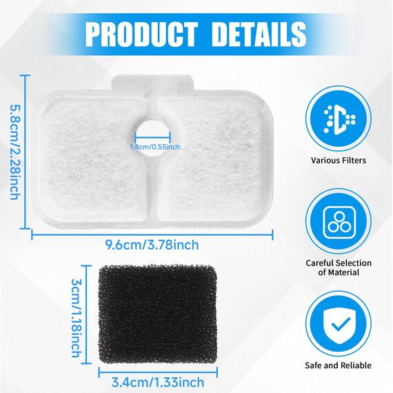 20 Stück Katzenbrunnen filter, Filter katzenbrunnen für Dockstream Trinkbrunnen für Katze PLWF105/PLWF115/PLWF005, Trinkbrunnen filter-Set, 10 Katzenfilter + 10 schwarze Schwämme