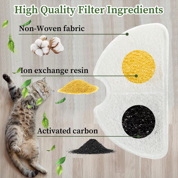 Cat Fountain Filter, 6 Pieces Filters + 6 Pieces Foam Filters for Cat Drinking Fountain, Filtering Hair (Sponge), Triple Filtration (Filter) Filtres de